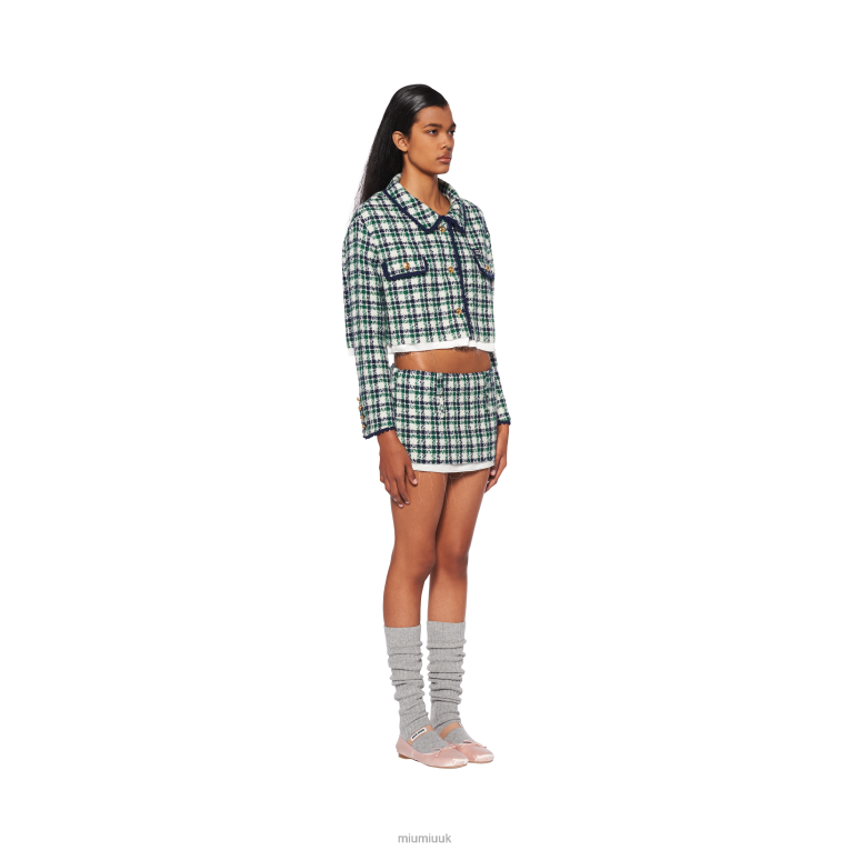 Ready To Wear Check Tweed Miniskirt Miu Miu XH28Z902 White/Green