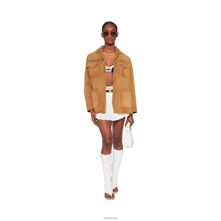 Ready To Wear Crepe Di Chine Miniskirt With Logo Miu Miu XH28Z838 White