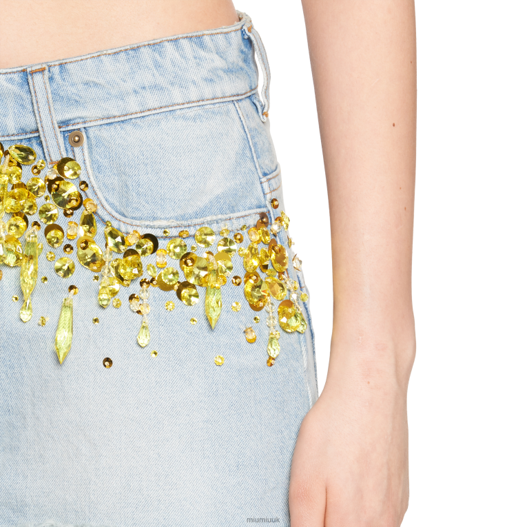 Ready To Wear Denim Miniskirt Miu Miu XH28Z907 Light Blue/Yellow