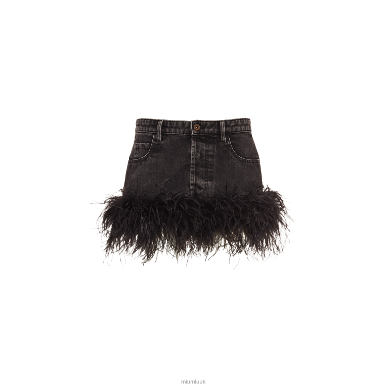 Ready To Wear Denim Miniskirt With Feathers Miu Miu XH28Z872 Black