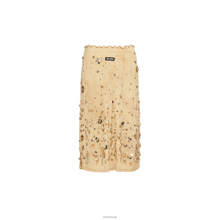Ready To Wear Embroidered Garment-dyed Ribbed Knit Jersey Skirt Miu Miu XH28Z853 Cord