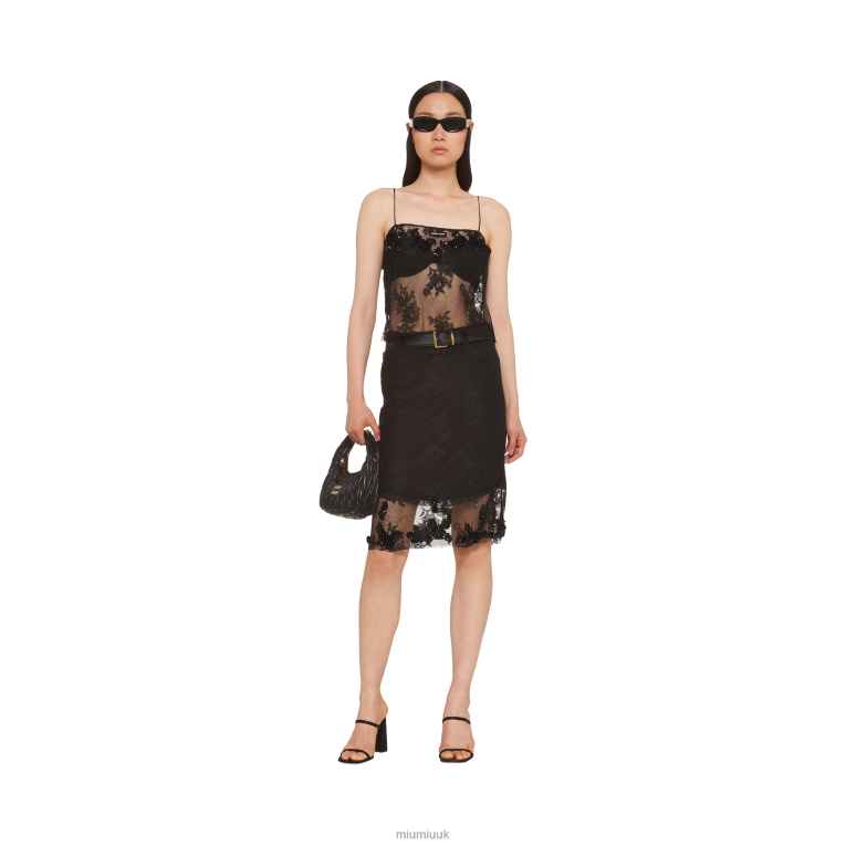 Ready To Wear Embroidered Lace Skirt Miu Miu XH28Z881 Black