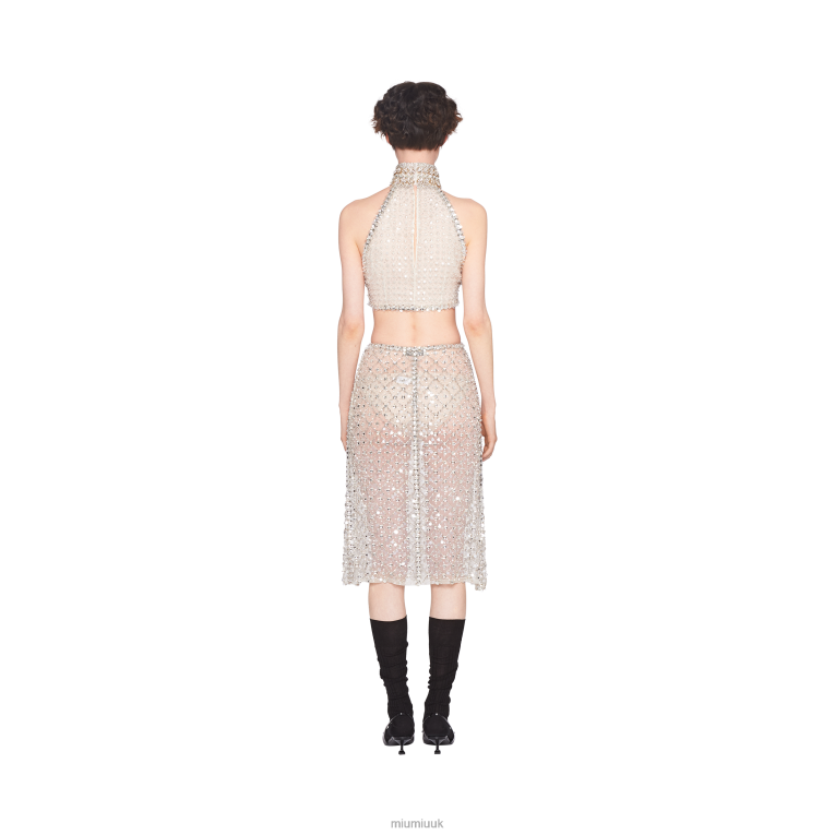 Ready To Wear Embroidered Organza Midi-skirt Miu Miu XH28Z910 White