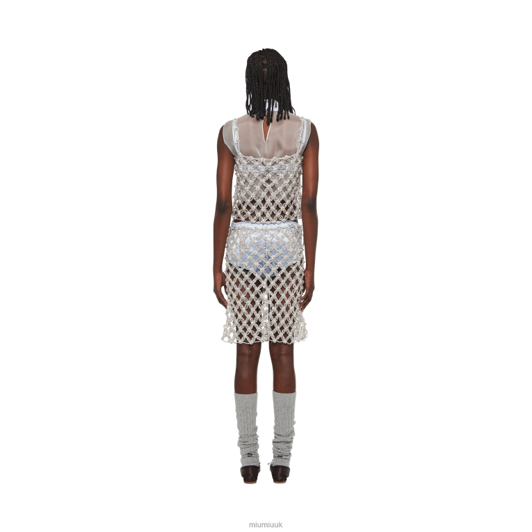 Ready To Wear Embroidered Rhinestone Mesh Skirt Miu Miu XH28Z891 Crystal