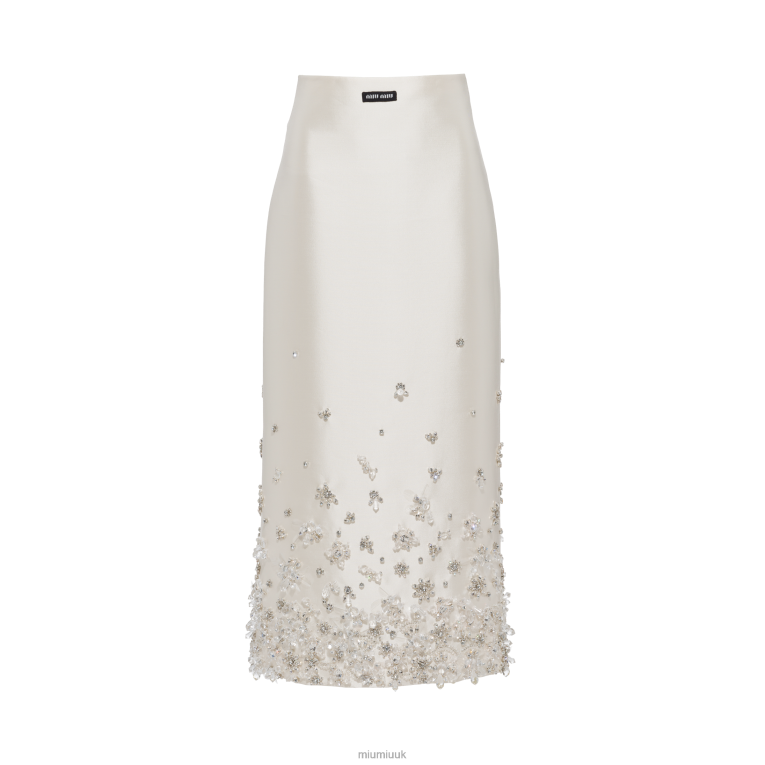 Ready To Wear Embroidered Silk And Wool Skirt Miu Miu XH28Z877 White