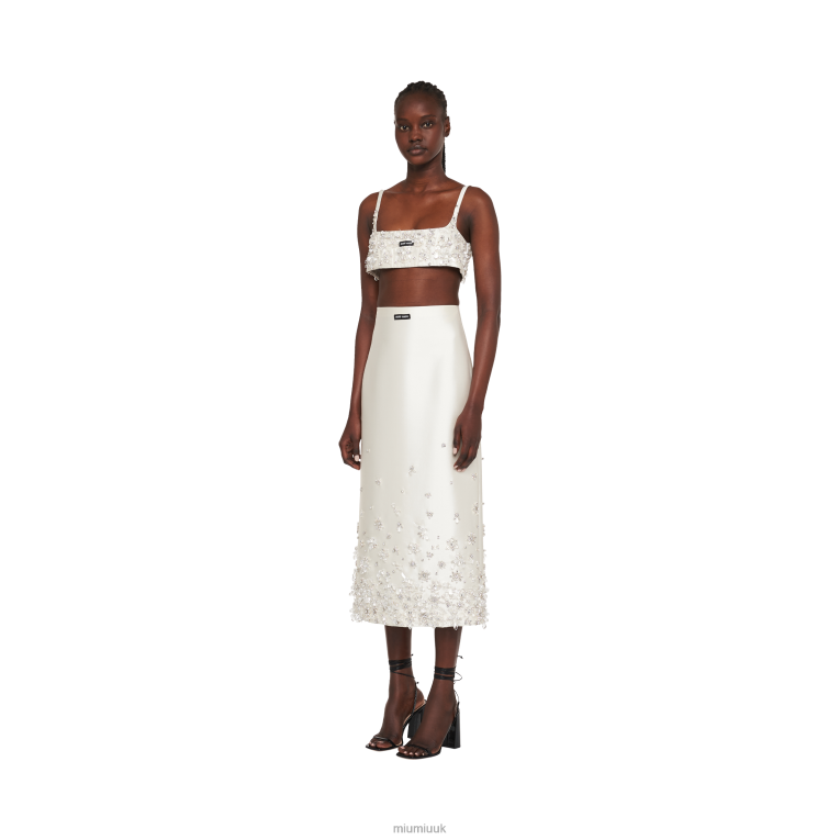 Ready To Wear Embroidered Silk And Wool Skirt Miu Miu XH28Z877 White