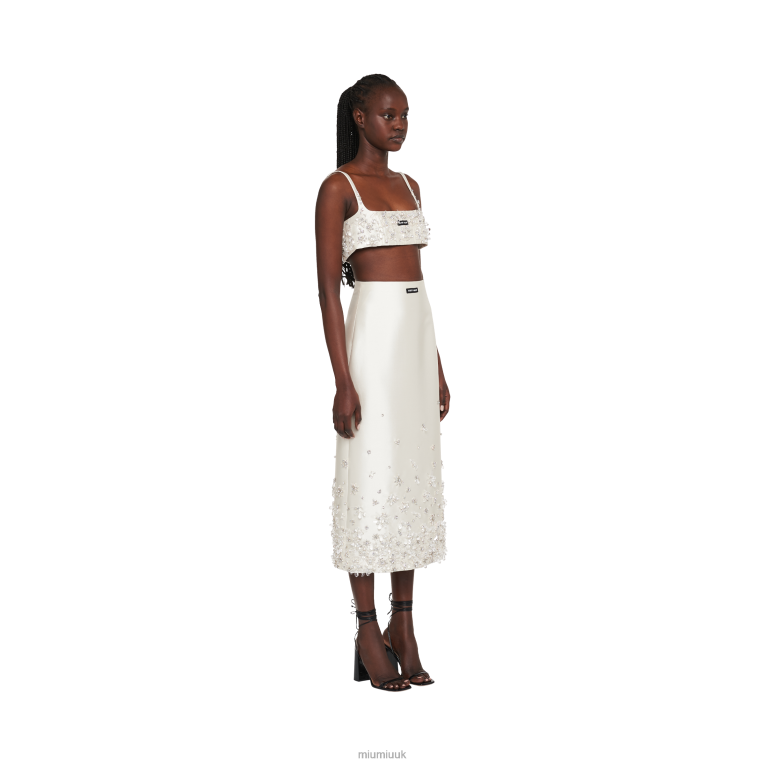 Ready To Wear Embroidered Silk And Wool Skirt Miu Miu XH28Z877 White