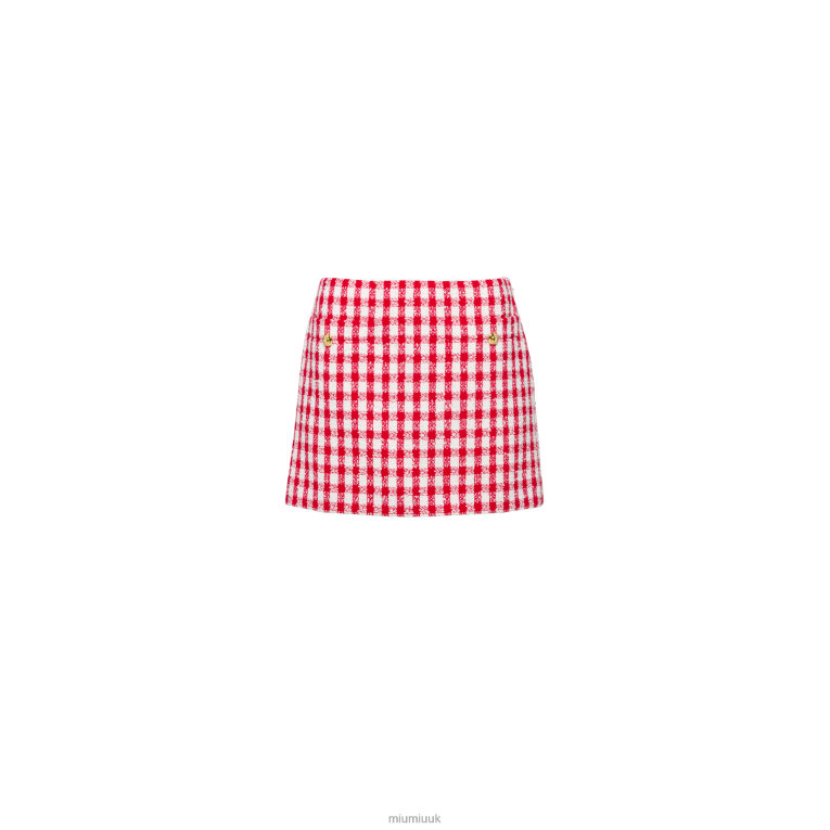 Ready To Wear Gingham Check Boucle Skirt Miu Miu XH28Z866 White/Red