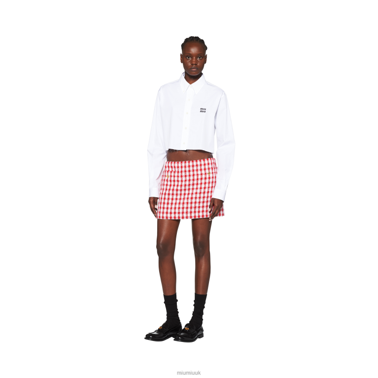 Ready To Wear Gingham Check Boucle Skirt Miu Miu XH28Z866 White/Red