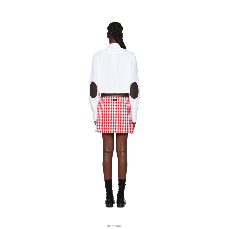 Ready To Wear Gingham Check Boucle Skirt Miu Miu XH28Z866 White/Red