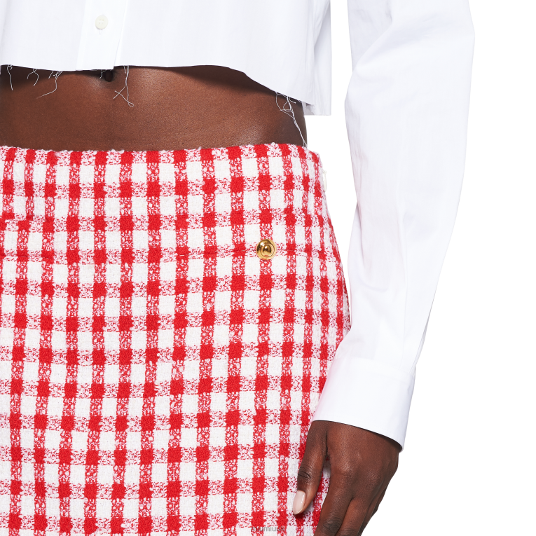 Ready To Wear Gingham Check Boucle Skirt Miu Miu XH28Z866 White/Red