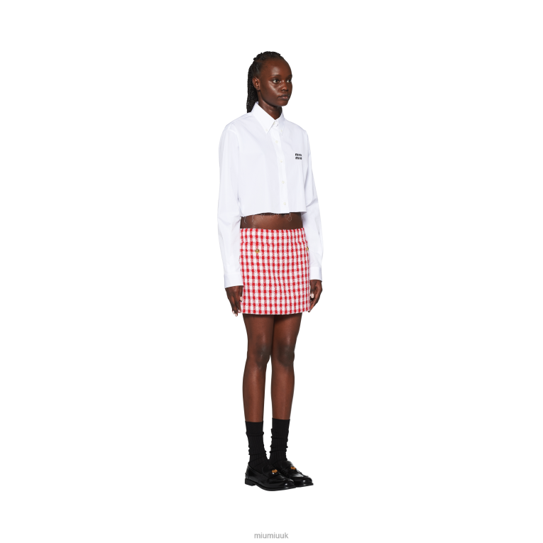 Ready To Wear Gingham Check Boucle Skirt Miu Miu XH28Z866 White/Red