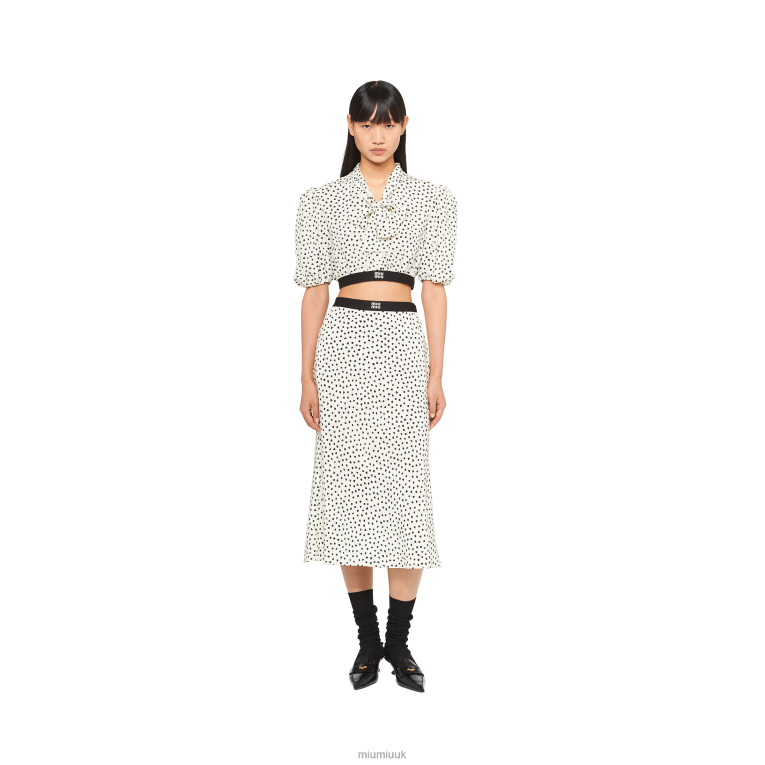 Ready To Wear Heart-print Crepe De Chine Midi Skirt Miu Miu XH28Z865 Ivory/Black