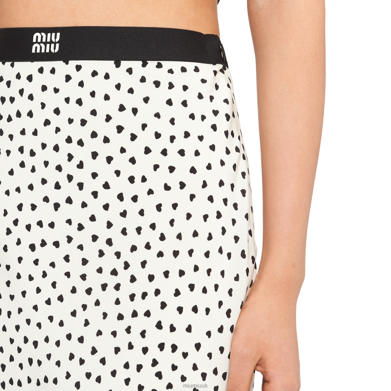 Ready To Wear Heart-print Crepe De Chine Midi Skirt Miu Miu XH28Z865 Ivory/Black