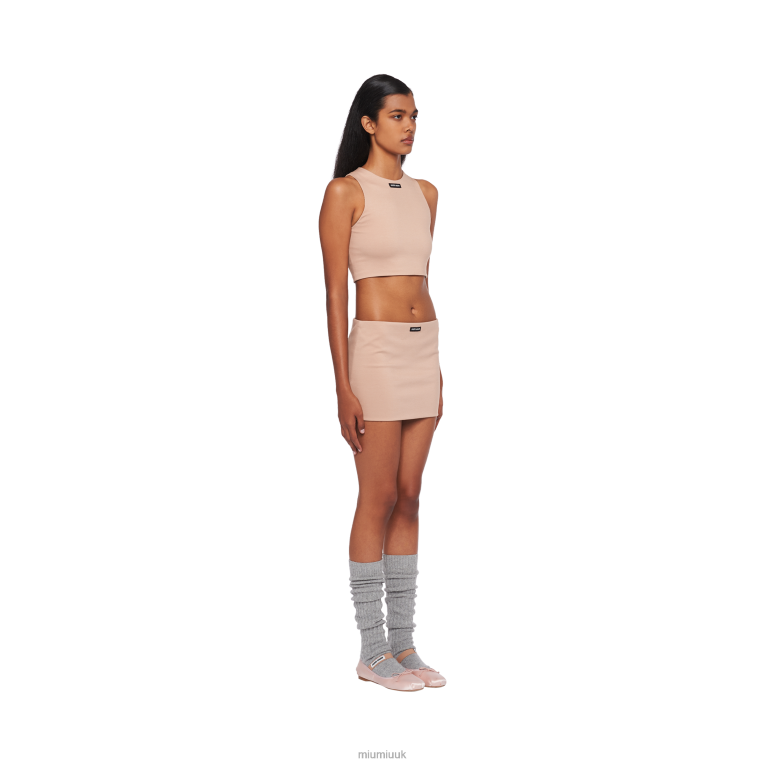 Ready To Wear Jersey Miniskirt With Logo Miu Miu XH28Z904 Powder Pink