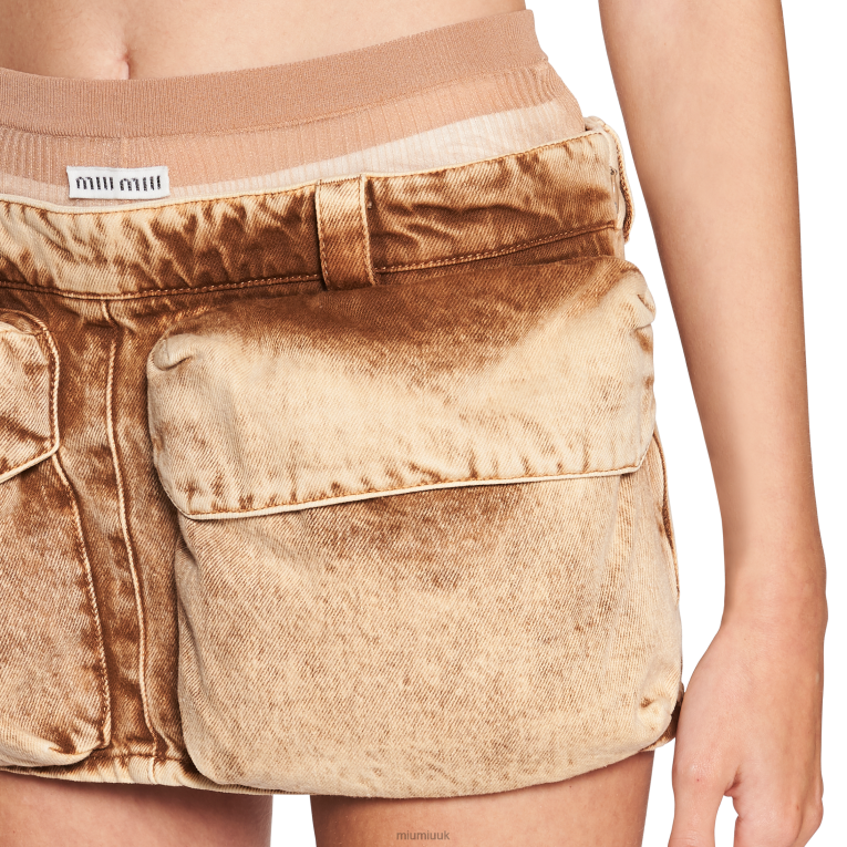 Ready To Wear Marbleized Denim Miniskirt Miu Miu XH28Z844 Cognac