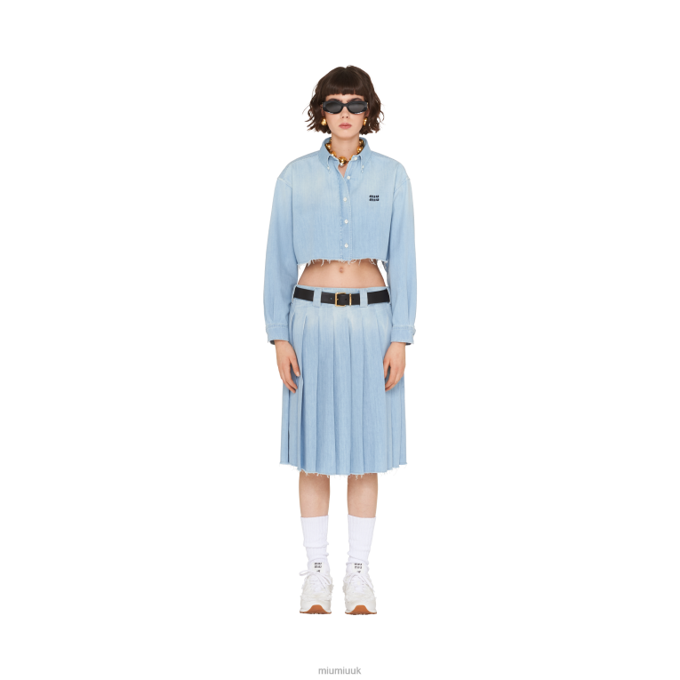 Ready To Wear Pleated Chambray Skirt Miu Miu XH28Z908 Sapphire Blue