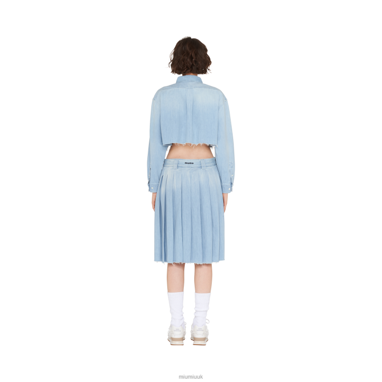 Ready To Wear Pleated Chambray Skirt Miu Miu XH28Z908 Sapphire Blue
