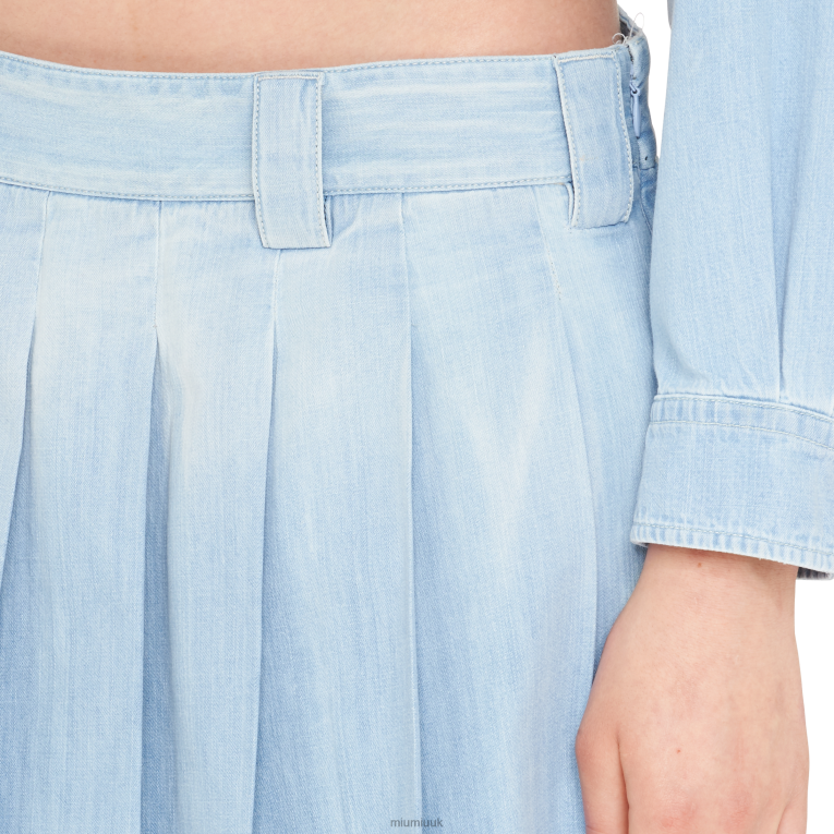 Ready To Wear Pleated Chambray Skirt Miu Miu XH28Z908 Sapphire Blue