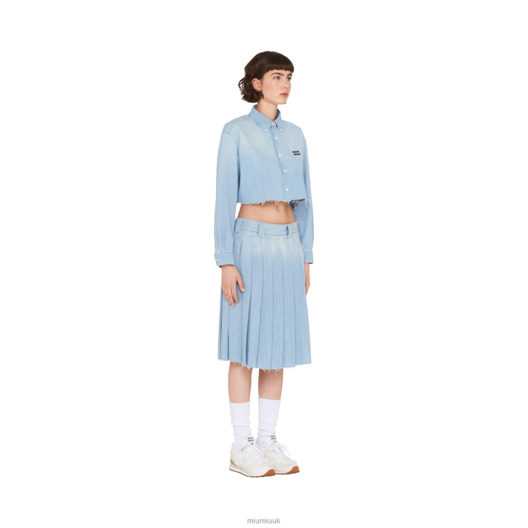 Ready To Wear Pleated Chambray Skirt Miu Miu XH28Z908 Sapphire Blue