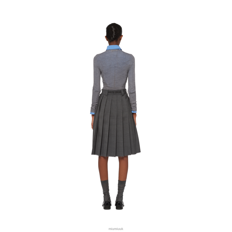 Ready To Wear Prince Of Wales Check Wool Skirt Miu Miu XH28Z930 Slate Gray