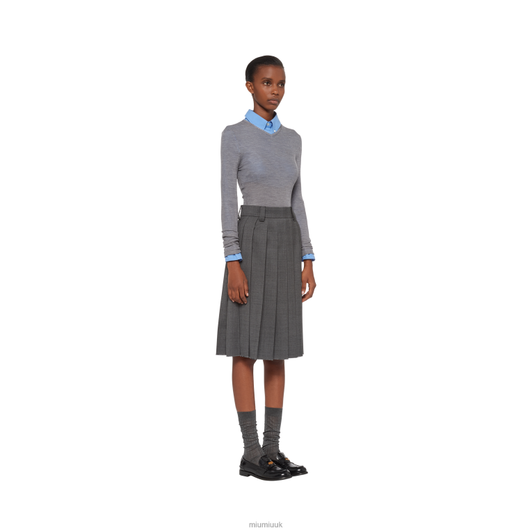 Ready To Wear Prince Of Wales Check Wool Skirt Miu Miu XH28Z930 Slate Gray