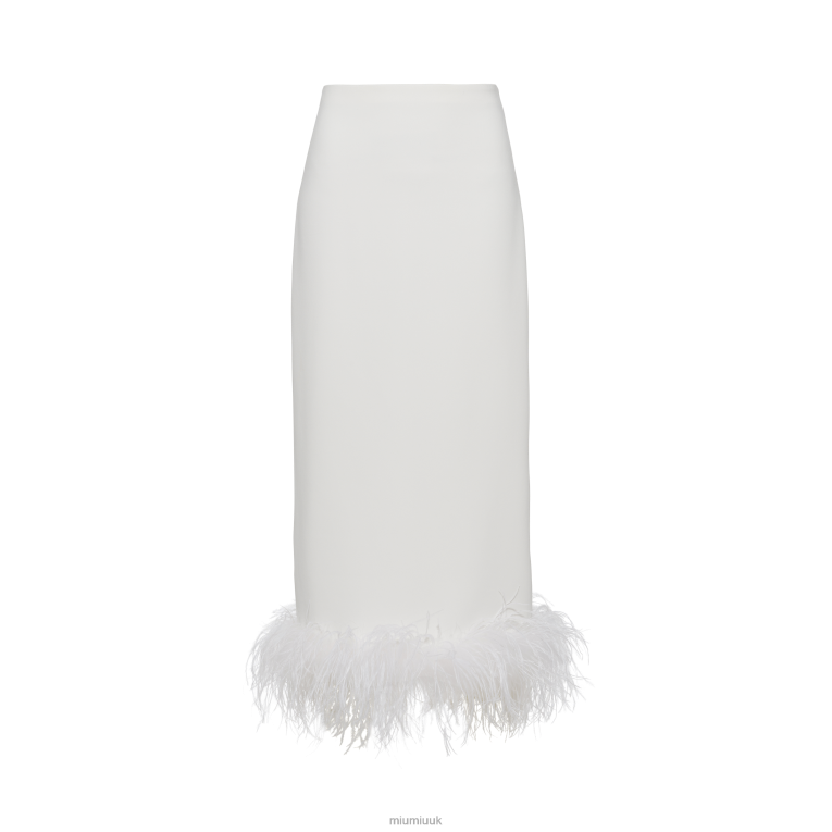 Ready To Wear Stretch Cady Skirt With Feathers Miu Miu XH28Z876 White
