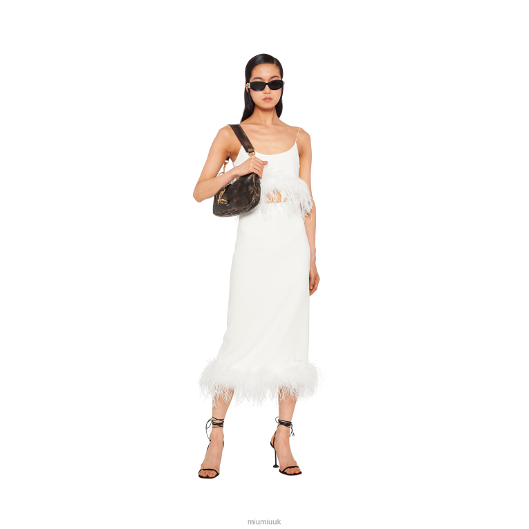 Ready To Wear Stretch Cady Skirt With Feathers Miu Miu XH28Z876 White