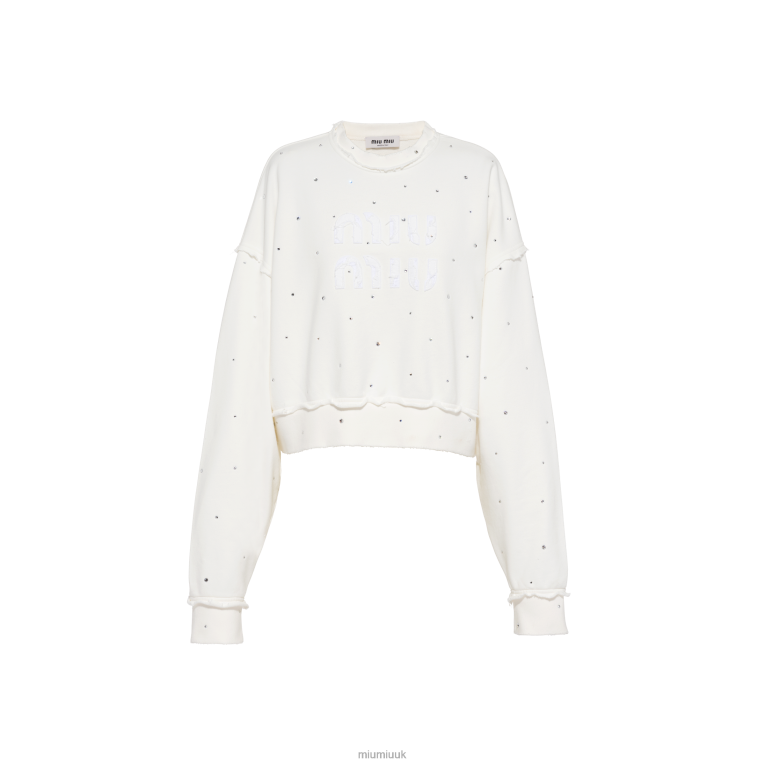 Ready To Wear Cotton Embroidered Sweatshirt With Crystals Miu Miu XH28Z693 White