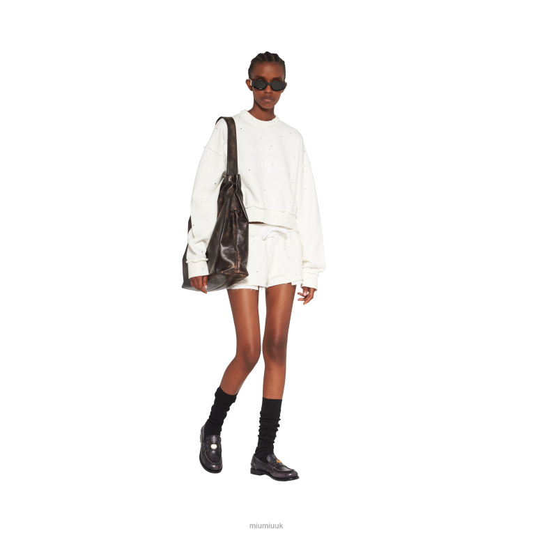 Ready To Wear Cotton Embroidered Sweatshirt With Crystals Miu Miu XH28Z693 White