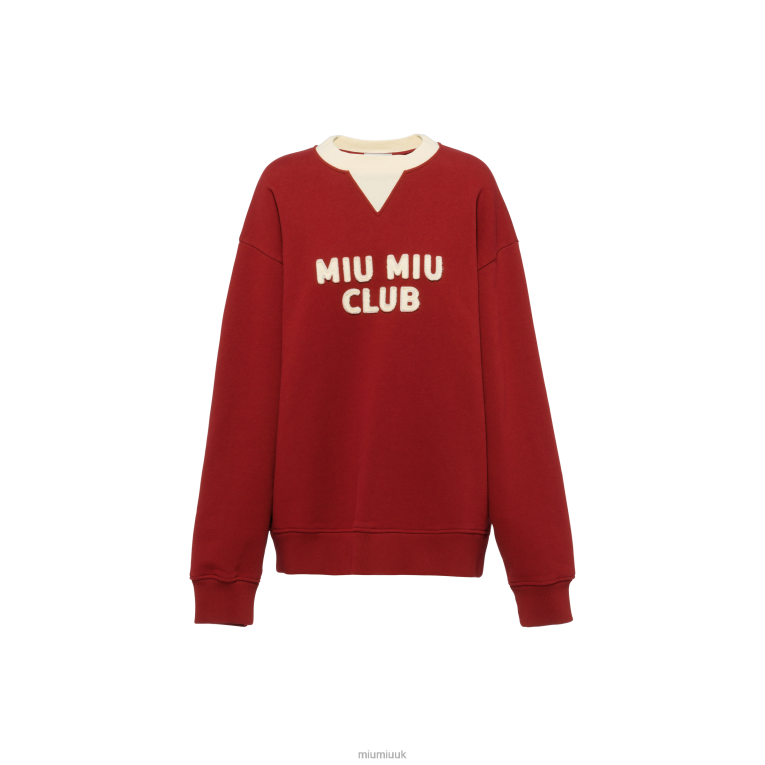 Ready To Wear Cotton Fleece Sweatshirt With Embroidered Logo Miu Miu XH28Z674 Burgundy/Vanilla