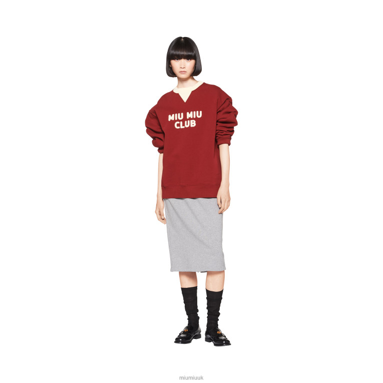 Ready To Wear Cotton Fleece Sweatshirt With Embroidered Logo Miu Miu XH28Z674 Burgundy/Vanilla