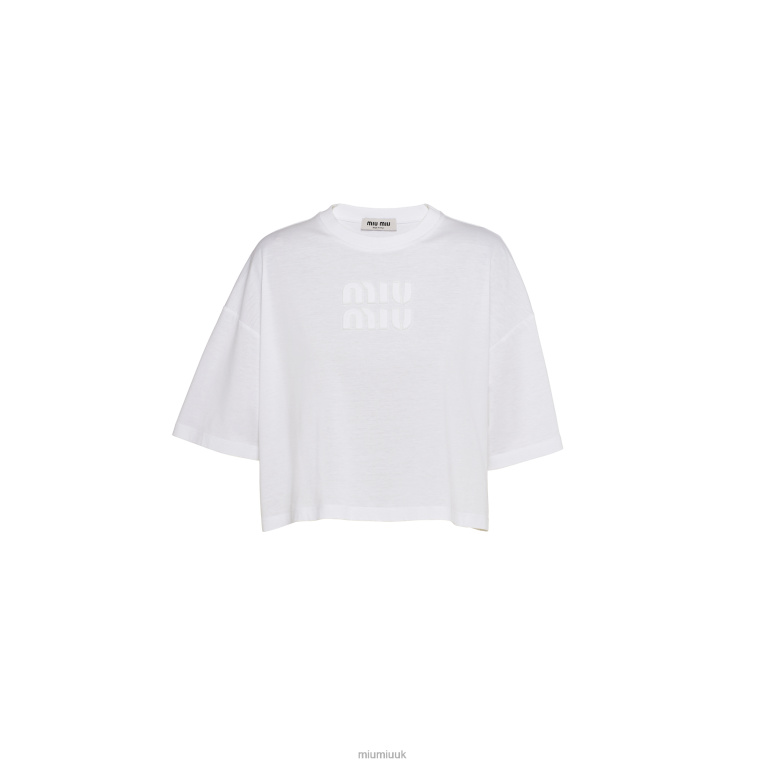 Ready To Wear Cotton Jersey T-shirt With Embroidered Logo Miu Miu XH28Z670 White