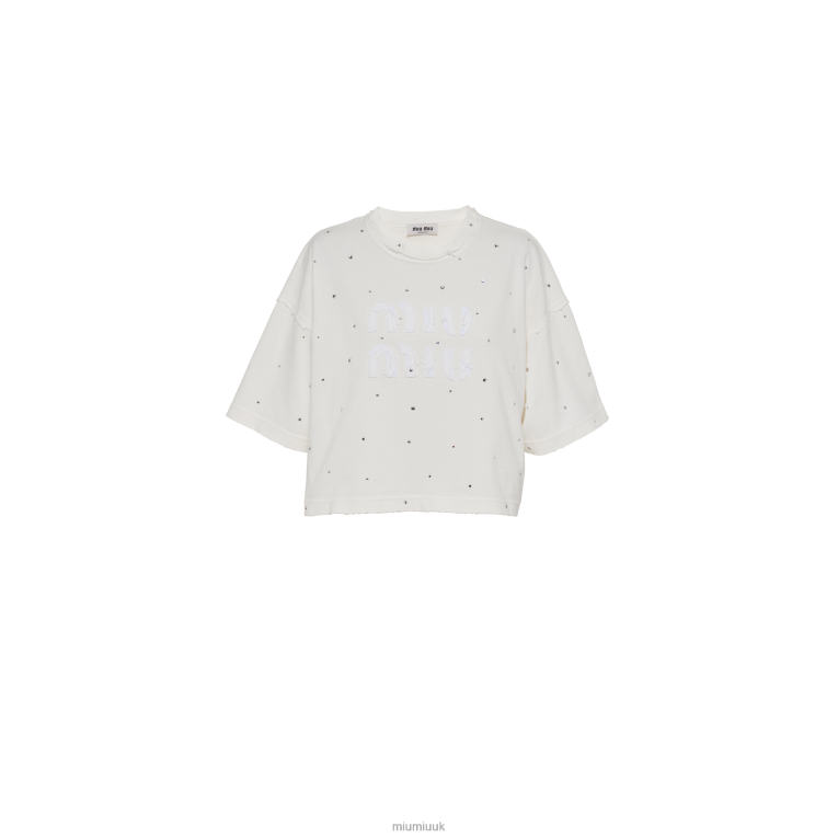 Ready To Wear Cotton T-shirt With Crystals Miu Miu XH28Z697 White
