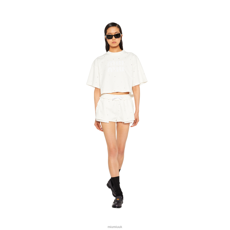 Ready To Wear Cotton T-shirt With Crystals Miu Miu XH28Z697 White