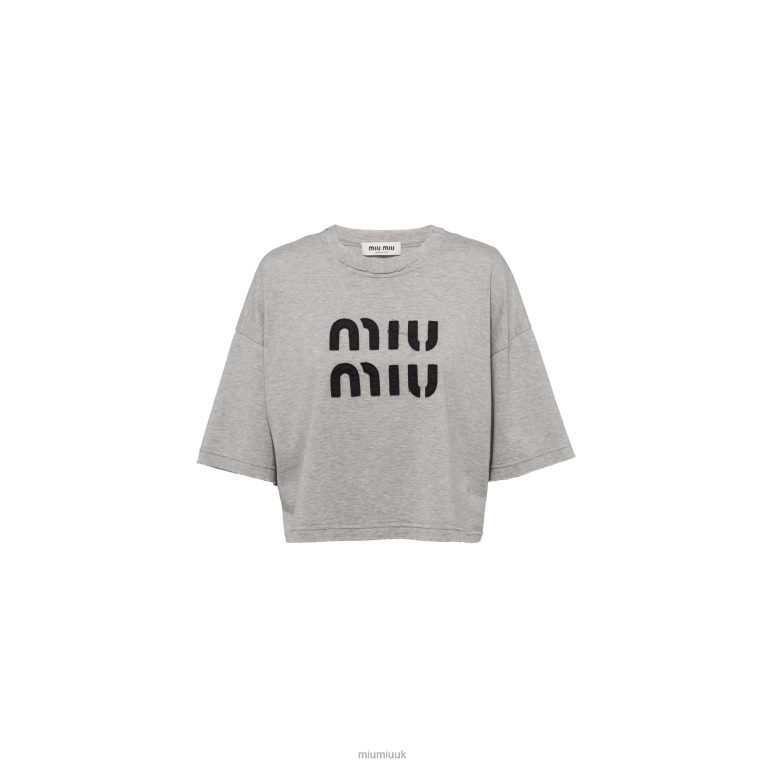 Ready To Wear Cotton T-shirt With Embroidered Logo Miu Miu XH28Z686 Grey