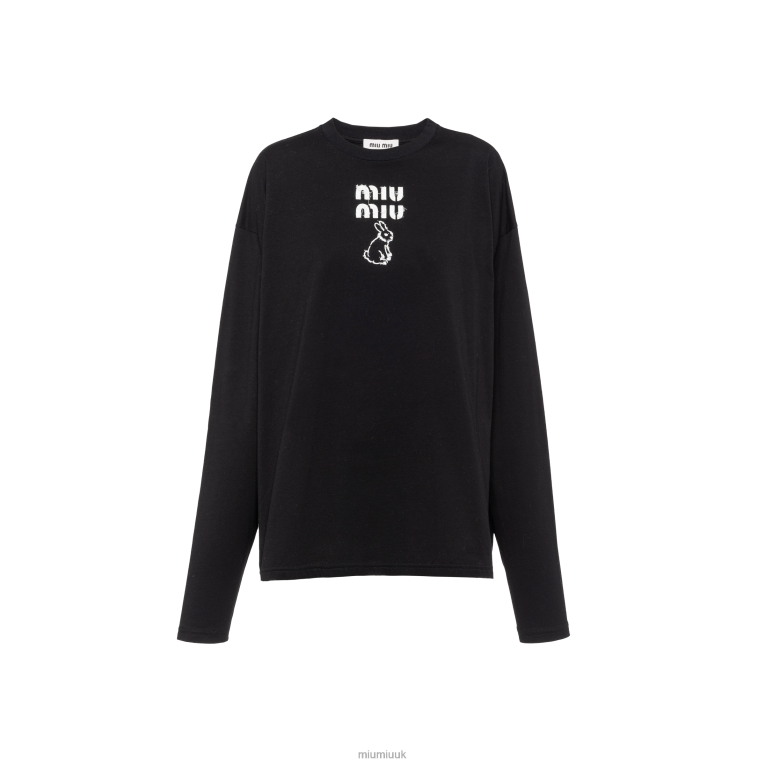 Ready To Wear Cotton T-shirt With Embroidered Logo Miu Miu XH28Z692 Black