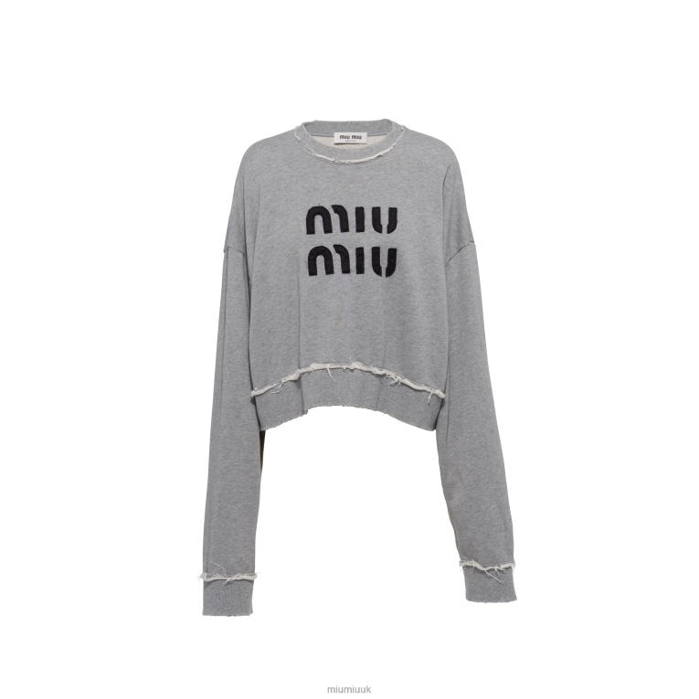 Ready To Wear Embroidered Cotton Fleece Sweatshirt Miu Miu XH28Z684 Grey