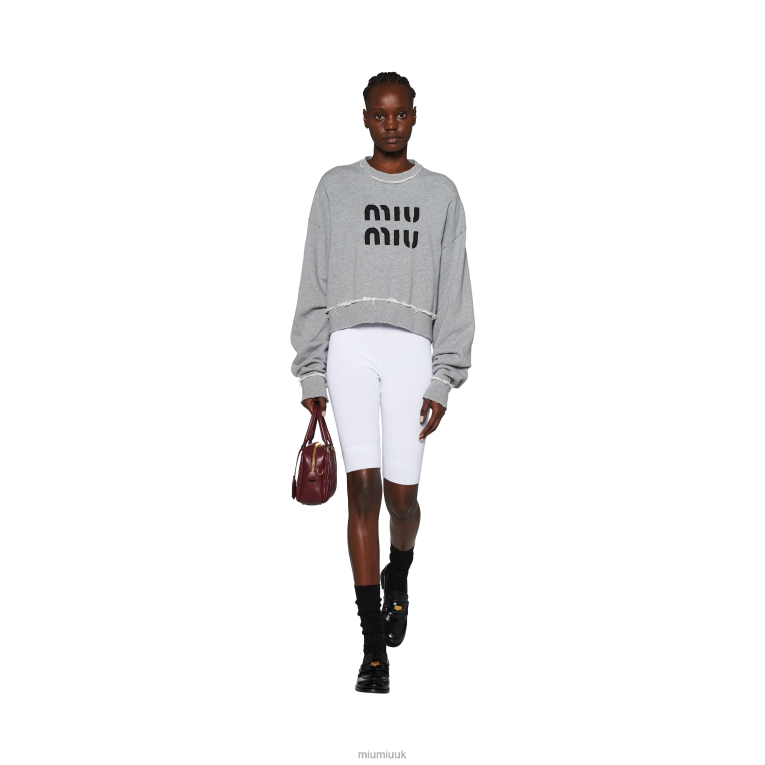 Ready To Wear Embroidered Cotton Fleece Sweatshirt Miu Miu XH28Z684 Grey