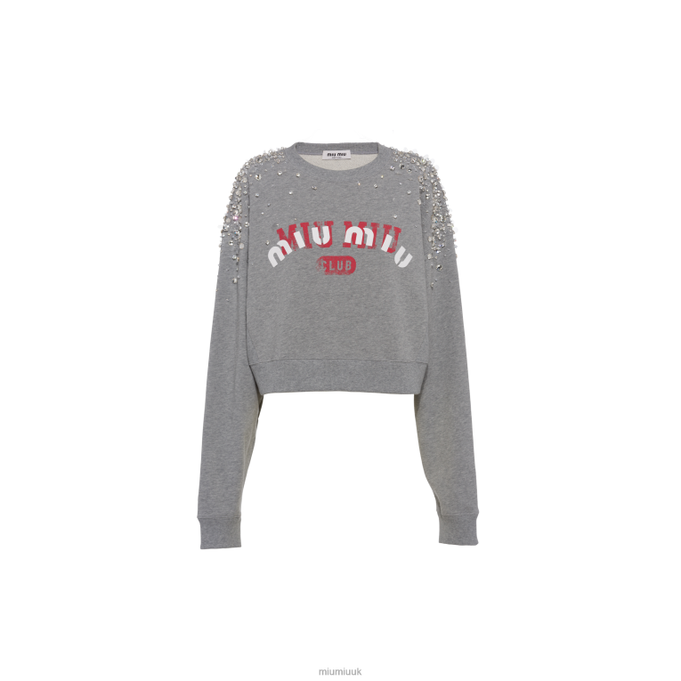 Ready To Wear Embroidered Cotton Fleece Sweatshirt Miu Miu XH28Z703 Grey