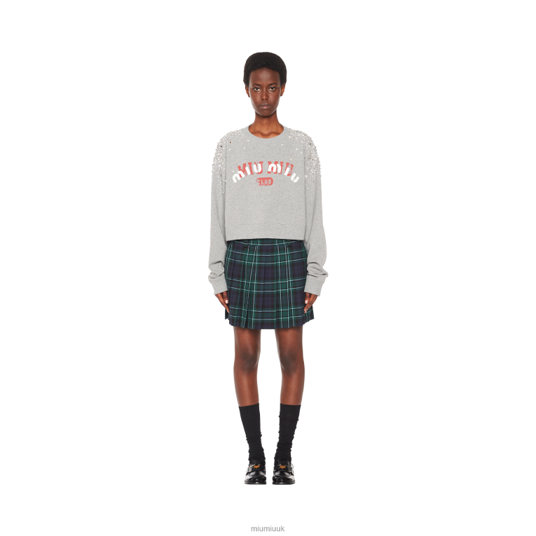 Ready To Wear Embroidered Cotton Fleece Sweatshirt Miu Miu XH28Z703 Grey