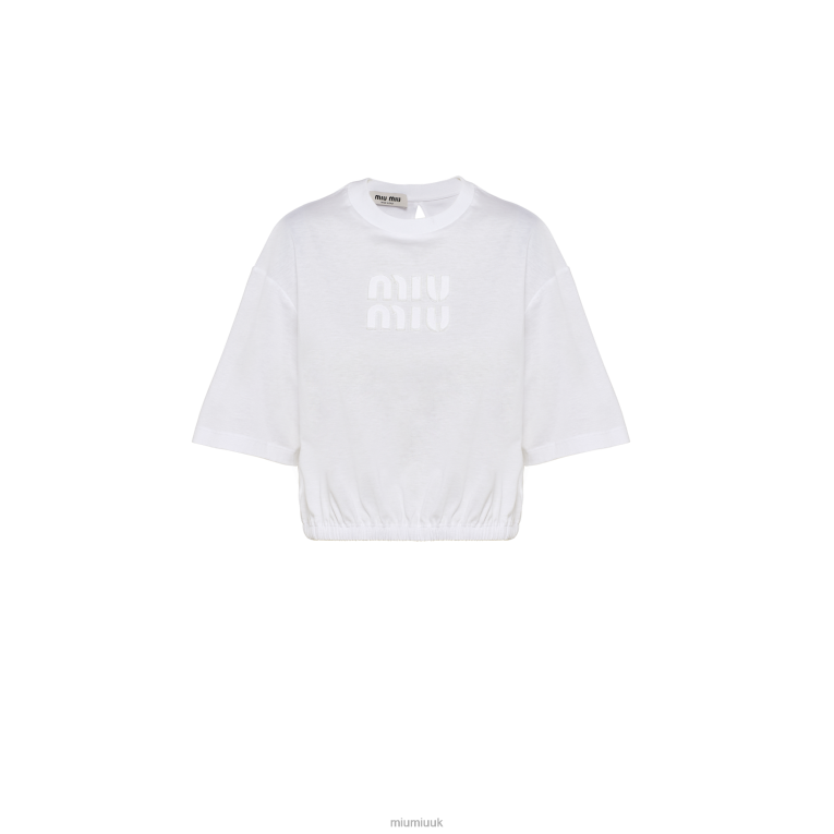 Ready To Wear Embroidered Cotton Jersey T-shirt Miu Miu XH28Z671 White
