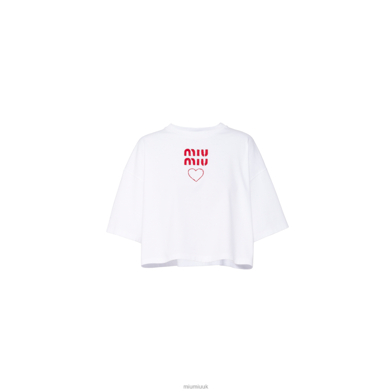 Ready To Wear Embroidered Cotton Jersey T-shirt Miu Miu XH28Z725 White