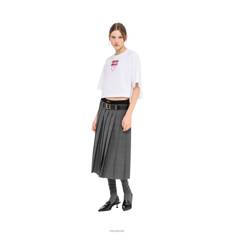 Ready To Wear Embroidered Cotton Jersey T-shirt Miu Miu XH28Z725 White
