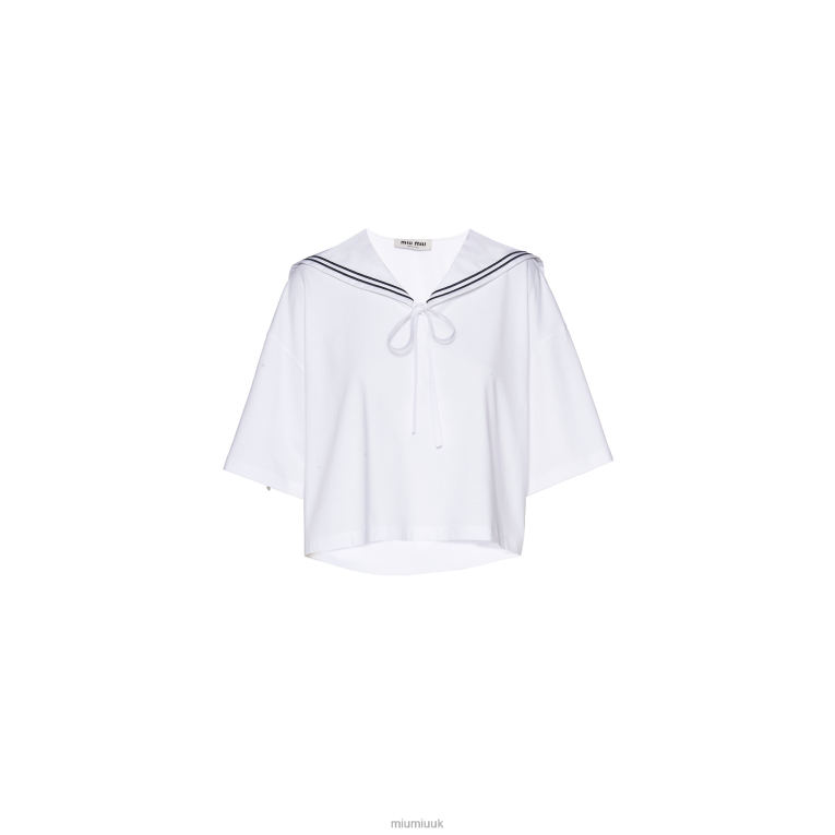 Ready To Wear Embroidered Cotton T-shirt Miu Miu XH28Z690 White
