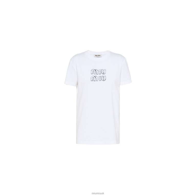 Ready To Wear Embroidered Cotton T-shirt Miu Miu XH28Z694 White