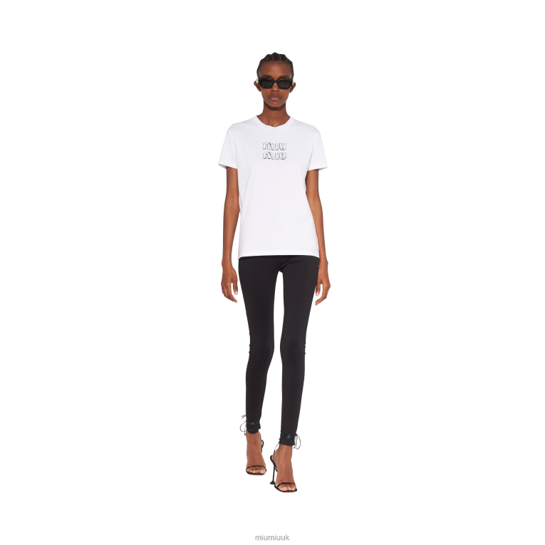 Ready To Wear Embroidered Cotton T-shirt Miu Miu XH28Z694 White