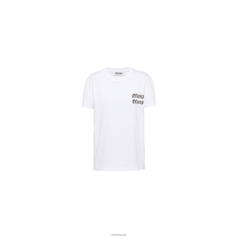 Ready To Wear Embroidered Cotton T-shirt Miu Miu XH28Z695 White/Crystal