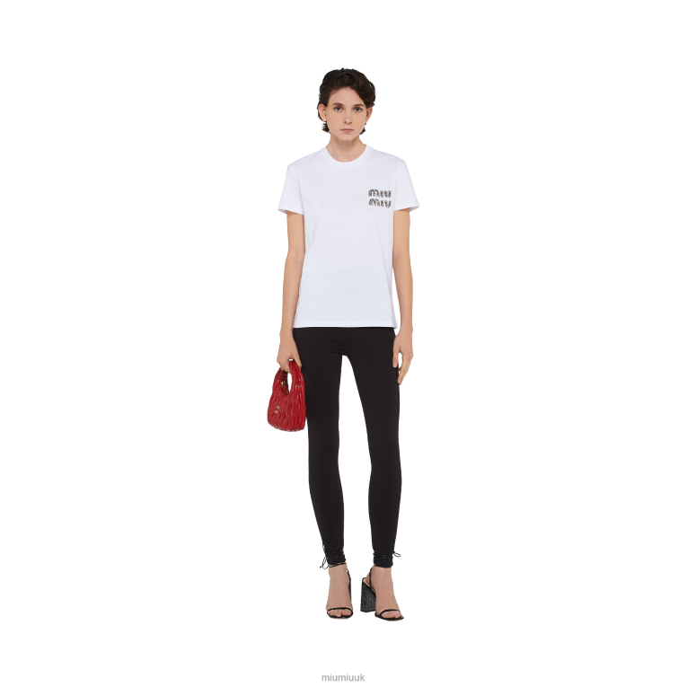 Ready To Wear Embroidered Cotton T-shirt Miu Miu XH28Z695 White/Crystal