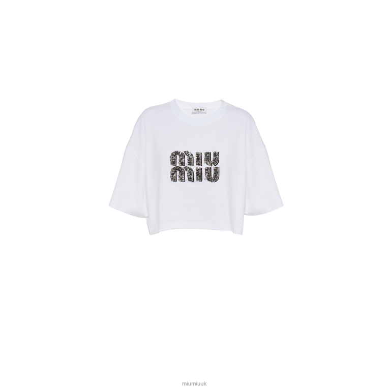 Ready To Wear Embroidered Cotton T-shirt Miu Miu XH28Z696 White/Crystal